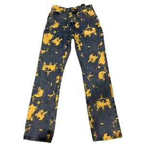 Homme Femme Men's Jeans Size 30 Blue Yellow Paint Splatter Denim Streetwear 0050